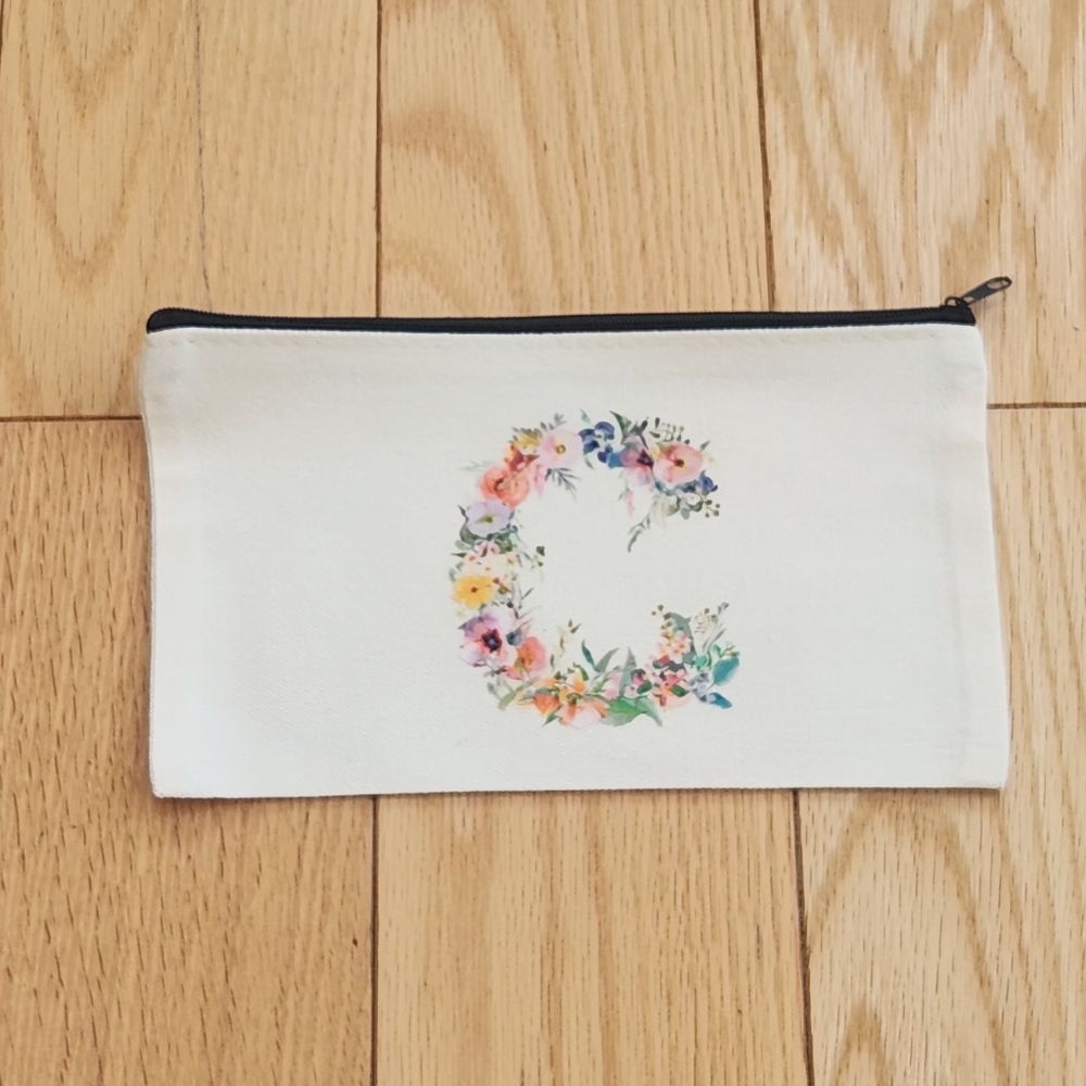 Initial C Floral Letter Organizing Zippered Pouch Or A Makeup Pouch